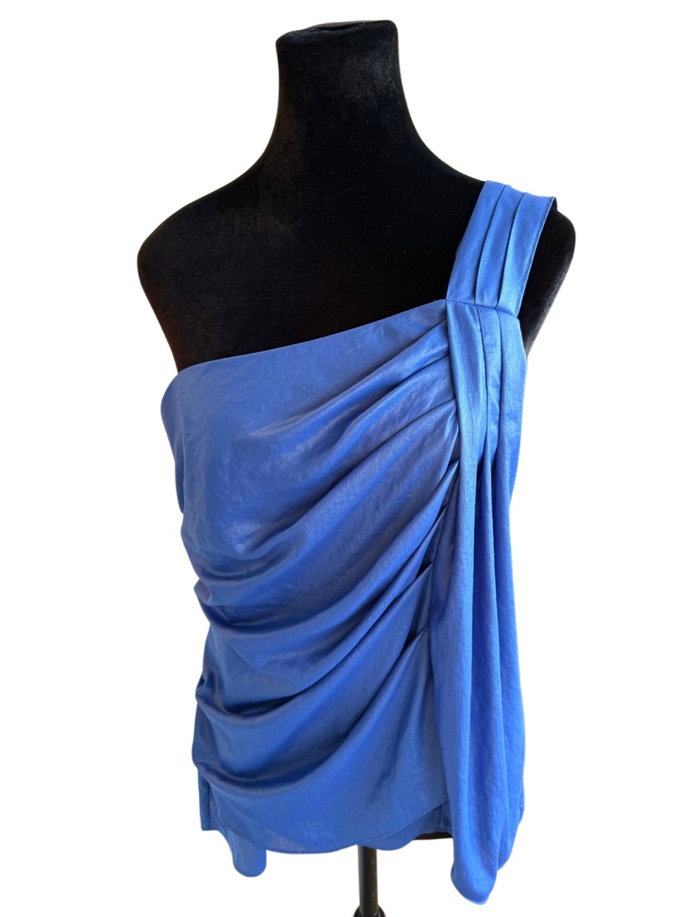 BCBGMaxazria One-Shoulder Draped Cocktail Top In Larkspur Blue -Size 8 -NWOT